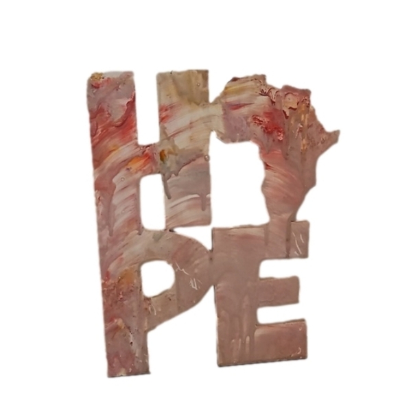 Hand Crafted HOPE Fluid Art on plywood 9" x 11" Upcycled wooden pink purple sign - Picture 1 of 17